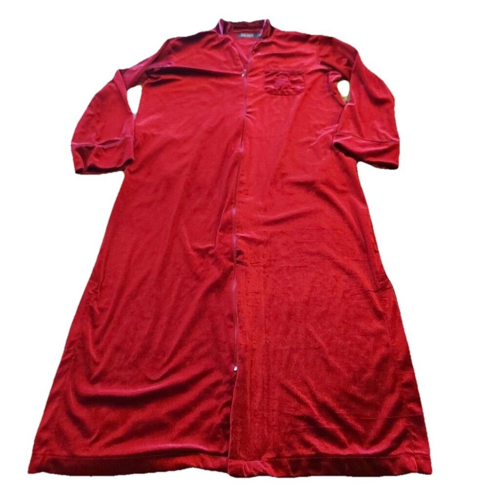 LAUREN RALPH LAUREN Women's Long Sleeve Velour Robe Full Zip Burgundy Small